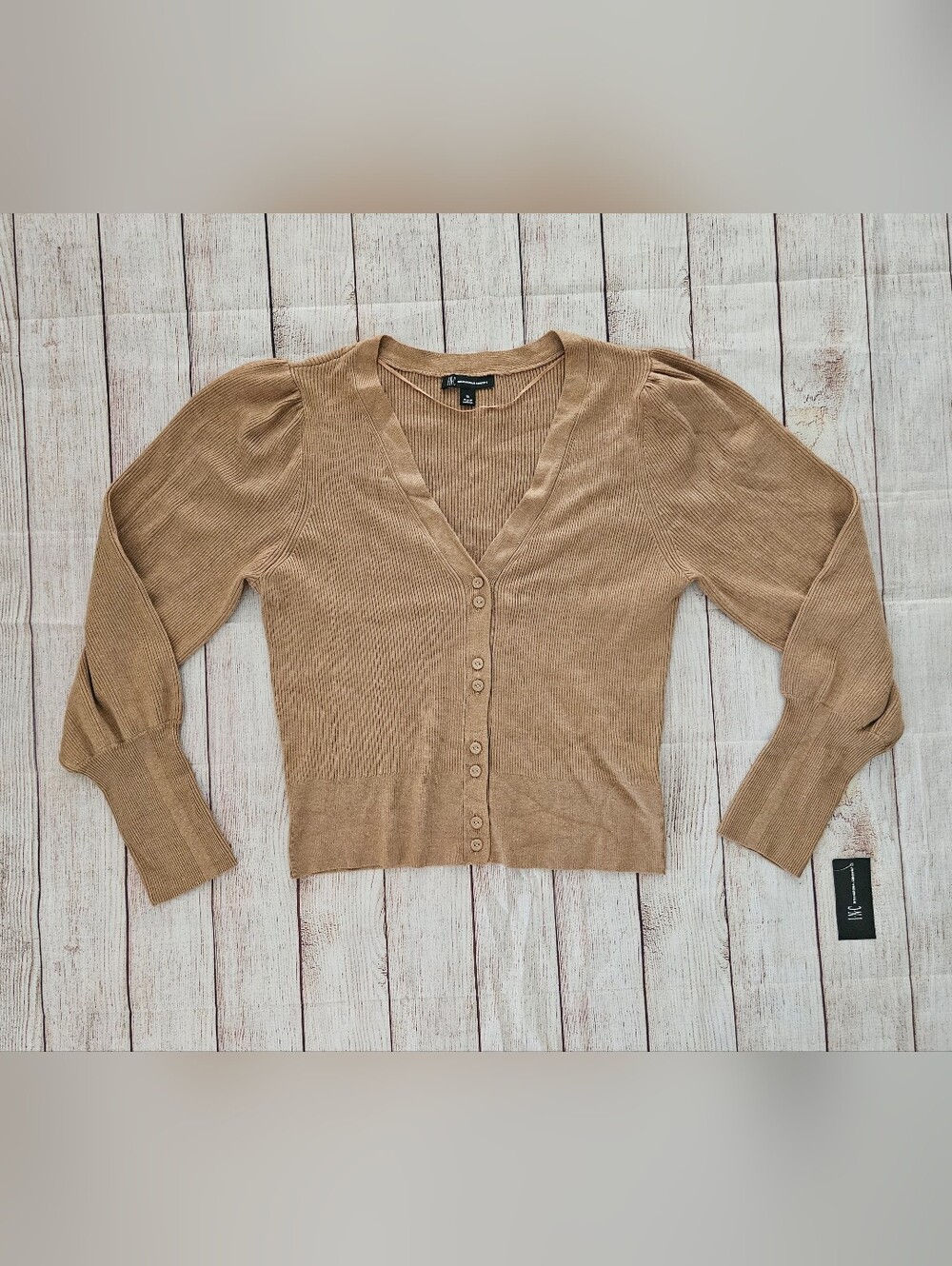 INC Beige V-Neck Button Cardigan Sweater